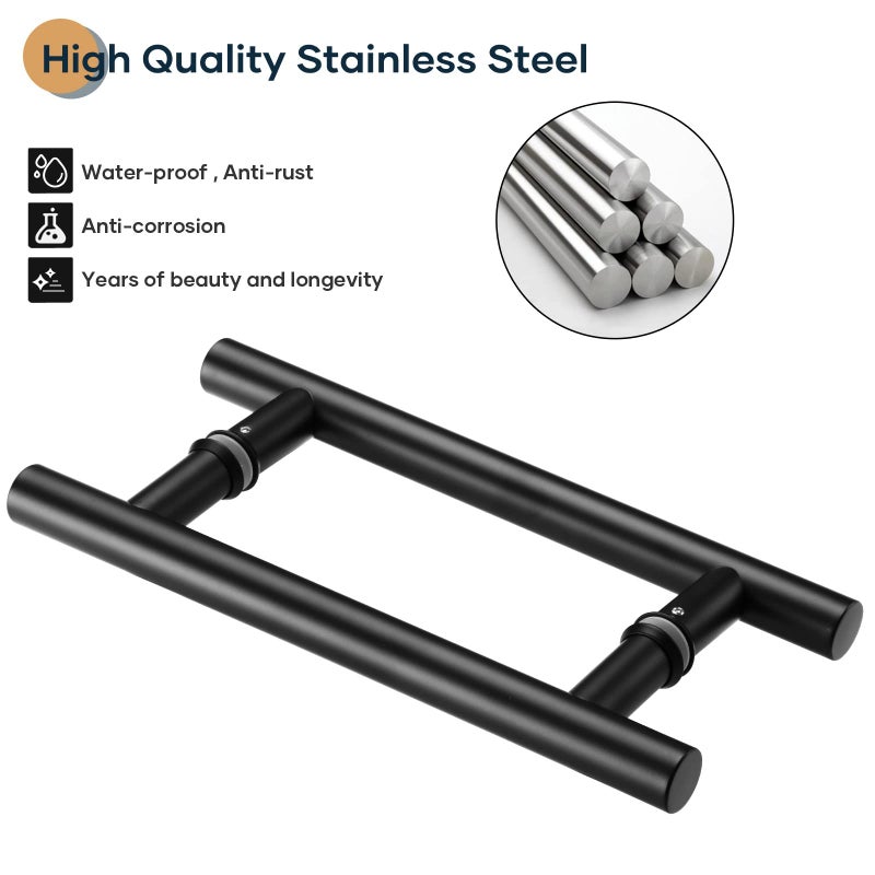 EaseLife 12" Push Pull Door Handle,Double Sided H Shape Sliding Door Handle,Matte Black,Stainless Steel,Fit for Glass Door Wooden Door - Image 5